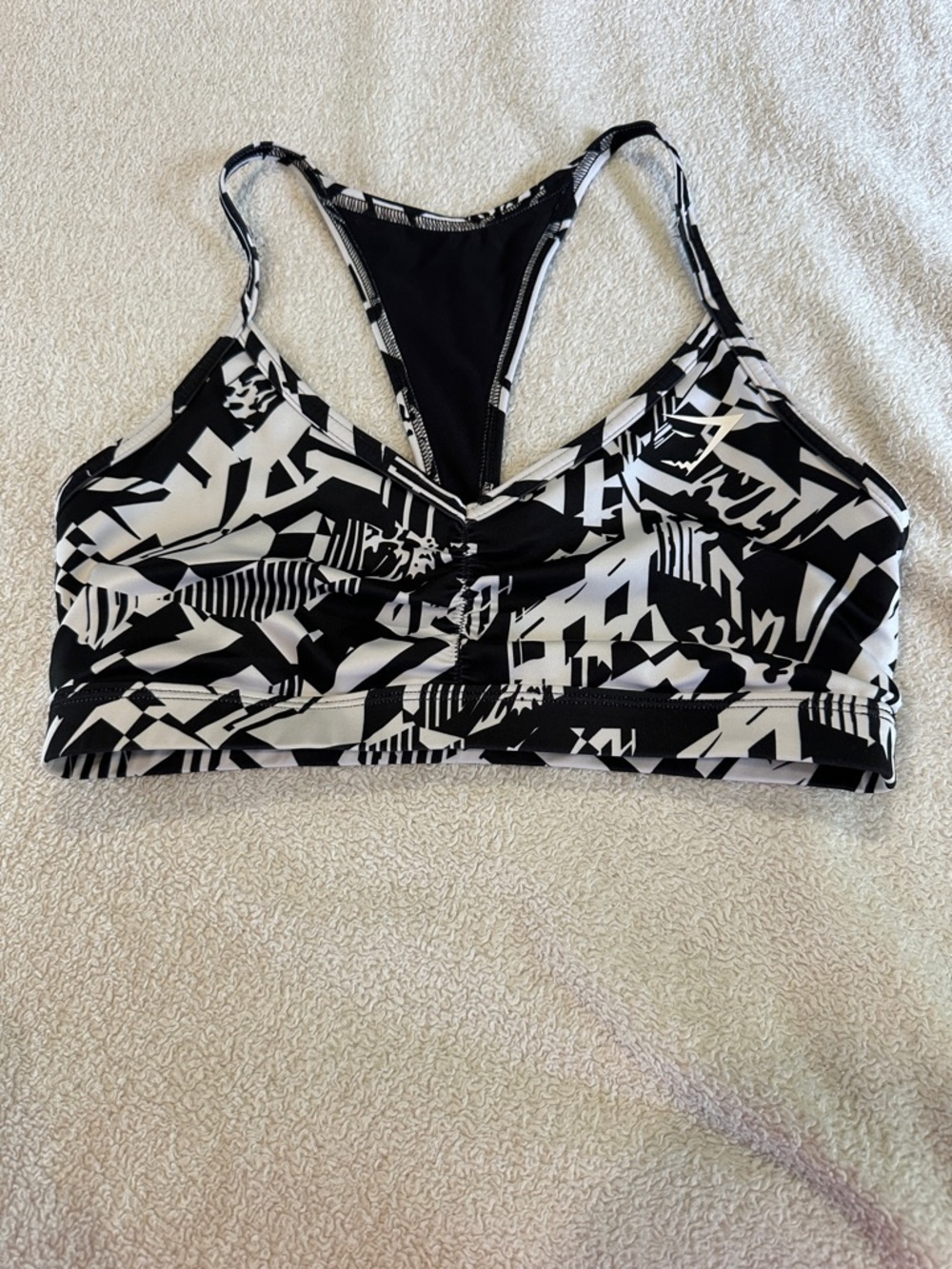 Gymshark Black and White Abstract Racerback Sports Bra